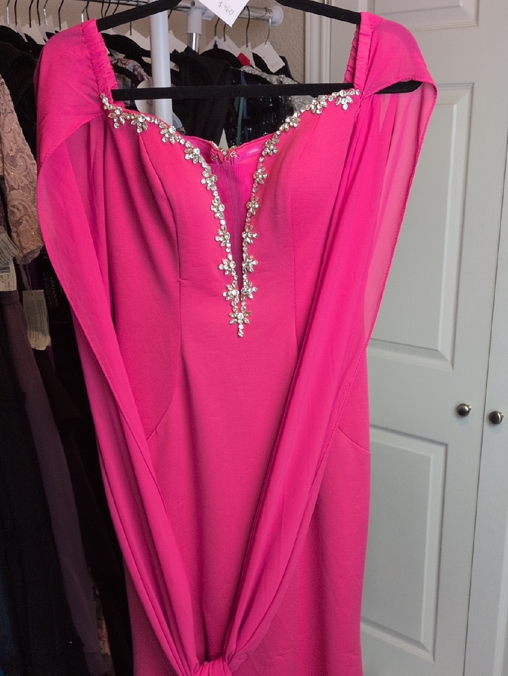 Jovani Vibrant Hot Pink/Fuschia Off-Shoulder Dress Size 2 DEFECTS